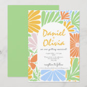 Retro Blumenrahmen farbenfrohe Hochzeit Einladung (Vorne/Hinten)