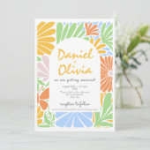 Retro Blumenrahmen farbenfrohe Hochzeit Einladung (Stehend Vorderseite)
