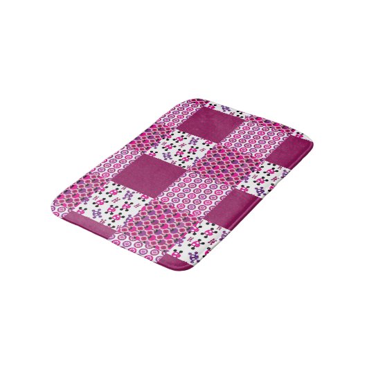 Retro Blumenschädel-Polkapunkt Badematte (Schrägansicht)