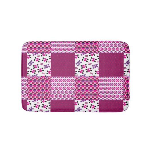 Retro Blumenschädel-Polkapunkt Badematte (Vorderseite)