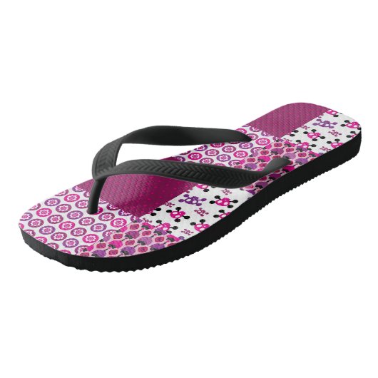 Retro Blumenschädel-Polkapunkt Badesandalen (Schrägansicht)