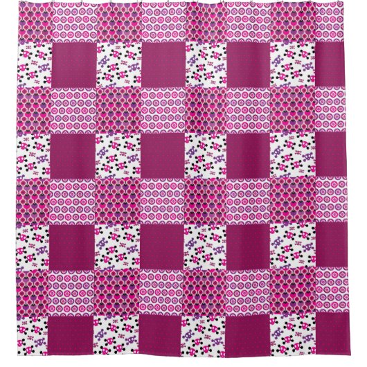 Retro Blumenschädel-Polkapunkt Duschvorhang (Vorderseite)