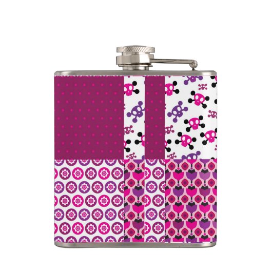 Retro Blumenschädel-Polkapunkt Flachmann (Rückseite)