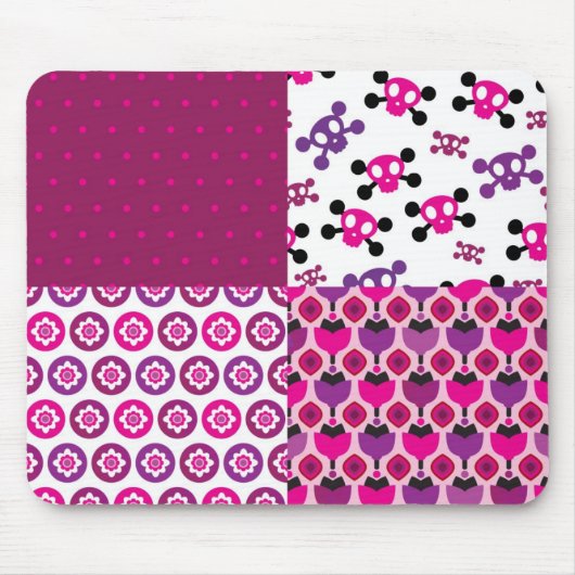 Retro Blumenschädel-Polkapunkt Mousepad (Vorne)