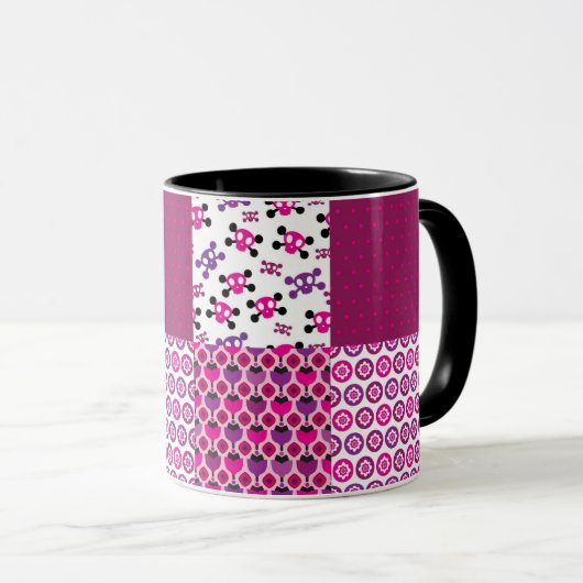 Retro Blumenschädel-Polkapunkt Tasse (VorderseiteRechts)