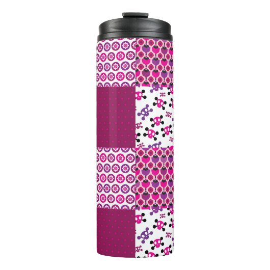 Retro Blumenschädel-Polkapunkt Thermosbecher (Vorderseite)