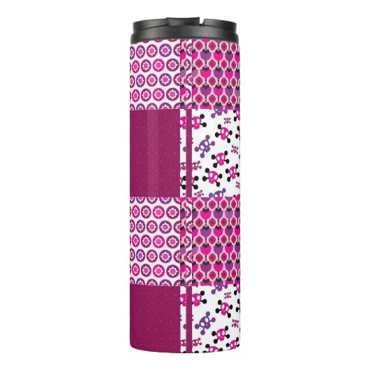 Retro Blumenschädel-Polkapunkt Thermosbecher (Rückseite)