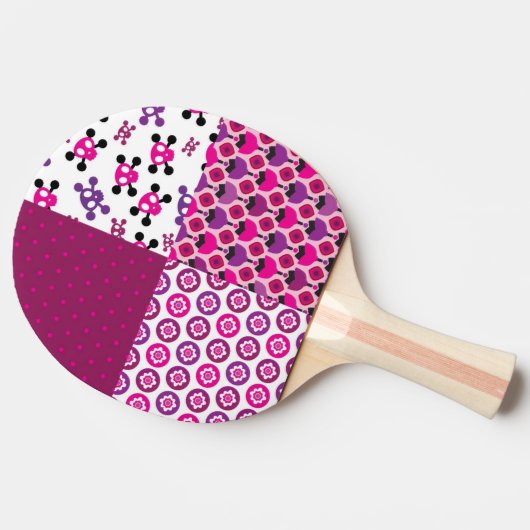 Retro Blumenschädel-Polkapunkt Tischtennis Schläger (Seitenansicht)