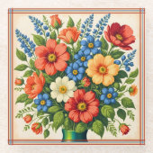Retro-Blumenstrauß | Glasuntersetzer (Vorderseite)