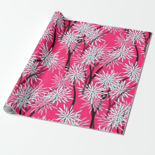 Retro-Blumentapete im asiatischen Stil in rot-weiß Geschenkpapier