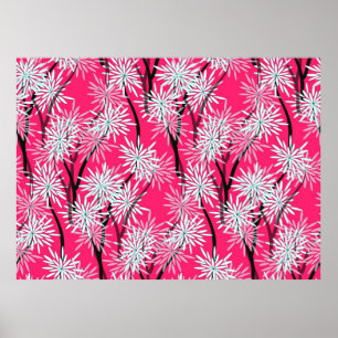 Retro-Blumentapete im asiatischen Stil in rot-weiß Poster