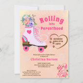 Retro Blumenwalzenlaufbahn boho Babydusche Einladung (Vorderseite)