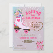 Retro Blumenwalzenlaufbahn boho Babydusche Einladung (Vorderseite)