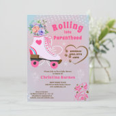 Retro Blumenwalzenlaufbahn boho Babydusche Einladung (Stehend Vorderseite)