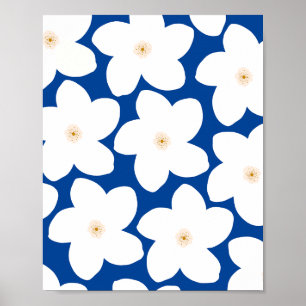 Retro Blumenweiß auf Blumen Poster