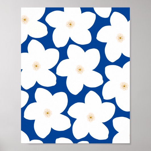 Retro Blumenweiß auf Blumen Poster (Vorne)