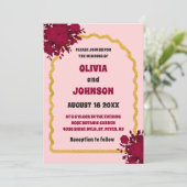 Retro Blush Burgundy Floral Gold Arschrahmen Einladung (Stehend Vorderseite)