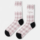 Retro Blush Pink Blume Individuelle Name Socken (Linkes Detail)