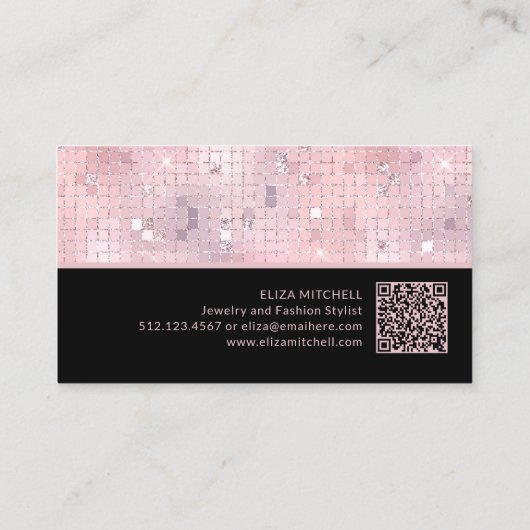 Retro Blush Pink Disco Ball Mirror | QR-Code Visitenkarte (Rückseite)