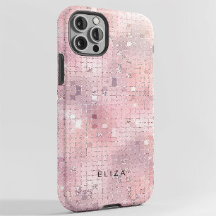 Retro Blush Pink Disco Mirror   Monogramm Case-Mate iPhone 14 Hülle