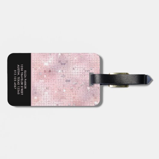 Retro Blush Pink Disco Mirror | Monogramm Gepäckanhänger (Rückseite horizontal)