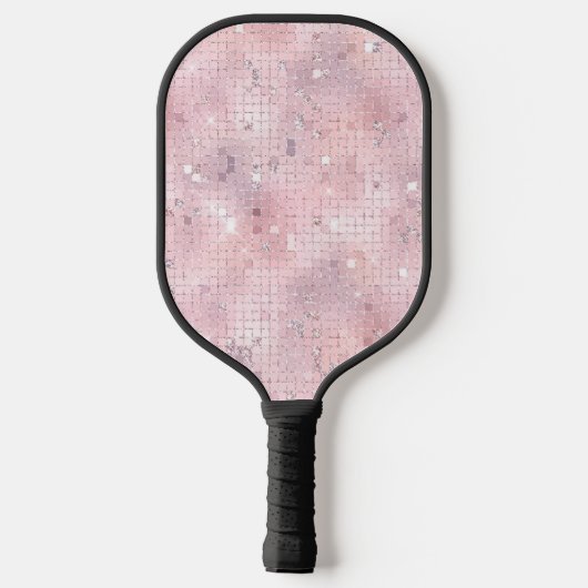 Retro Blush Pink Disco Mirror | Monogramm Pickleball Schläger (Rückseite)