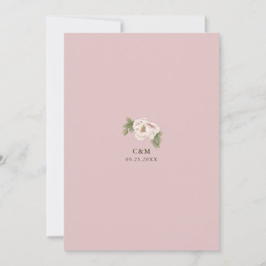 Retro Blush Pink Hochzeitsleder Rose Bloral Einladung (Rückseite)