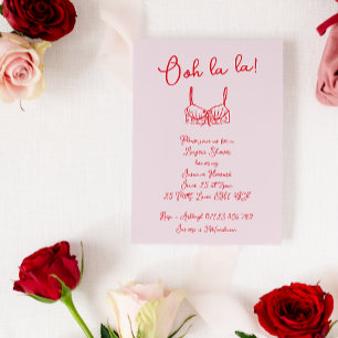 Retro Blush & Red Hand Drawn Bra Lingerie Dusche Einladung