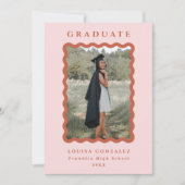 Retro Blush & Terracotta Waves Foto Abschluss Ankündigung (Vorderseite)