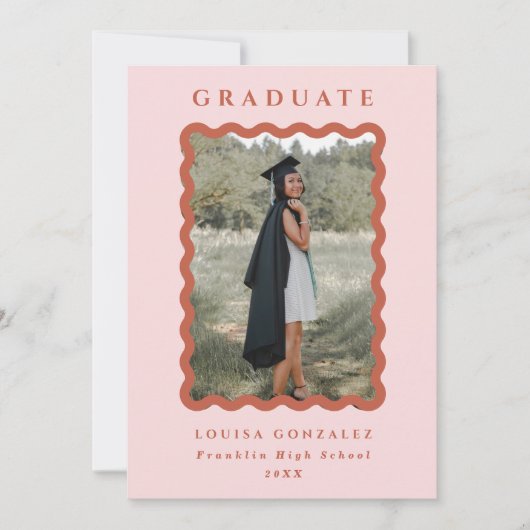 Retro Blush & Terracotta Waves Foto Abschluss Ankündigung (Vorderseite)