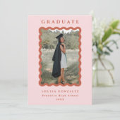 Retro Blush & Terracotta Waves Foto Abschluss Ankündigung (Stehend Vorderseite)