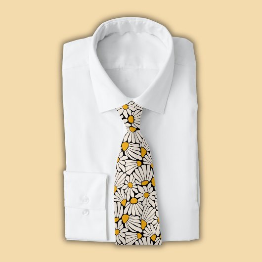 Retro BlütenSenf, gelb, schwarz Krawatte