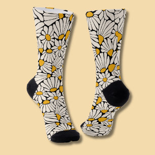 Retro BlütenSenf gelbe Creme botanisch Socken