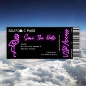 Retro Boarding Pass Neon Flamingo Save the Date Einladung