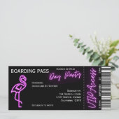 Retro Boarding Pass Neon Flamingo Summer Day Party Einladung (Stehend Vorderseite)