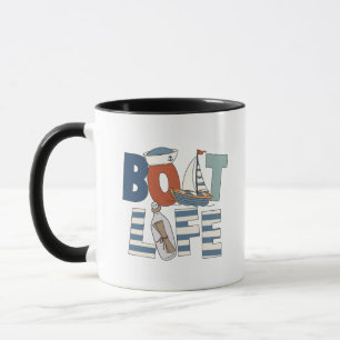 Retro Boat Life Typografie Marine Nautical Sailor Tasse