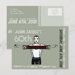 Retro Bodybuilding 60. Geburtstag Save the Date Ankündigungspostkarte