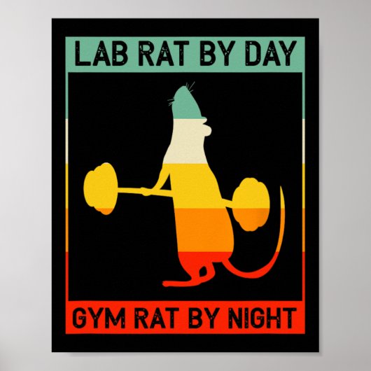 Retro Bodybuilding Lab Rat By Day Gym Rat By Night Poster (Vorne)