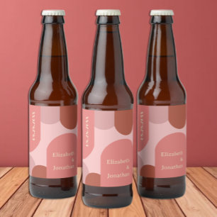 Retro Bögen Korallenrosa Hochzeit Bierflaschenetikett