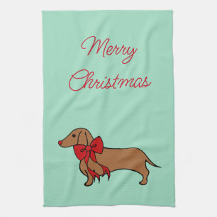 Retro-Bogen-Weihnachts-Dachshund-Küchenhandtuch-Ge Geschirrtuch