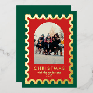 Retro-Bogen-Weihnachtspostwertzeichen-Familie 1 Fo Folien Feiertagskarte