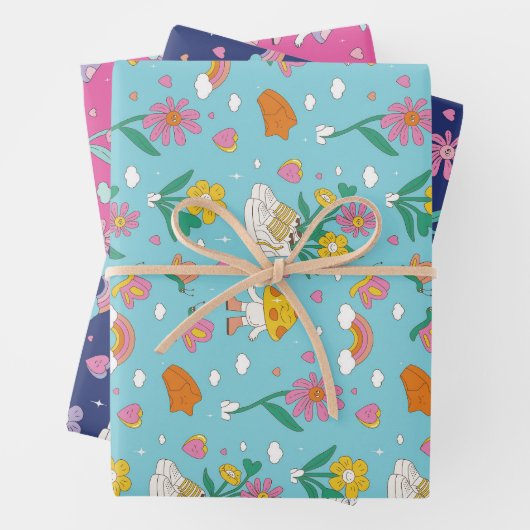 Retro Bohemische Blumengarten Blumenmuster Geschenkpapier Set (Beispiel)