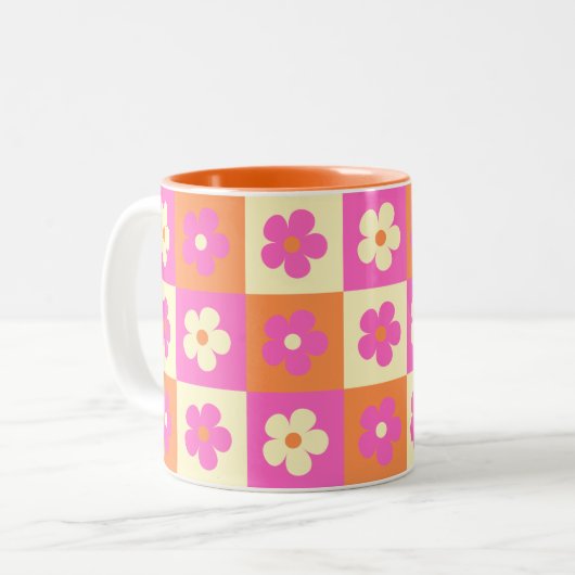 Retro Bohemisches Blumenmuster Zweifarbige Tasse (Vorderseite Links)