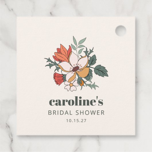 Retro Bohemisches florales Nouveau Brautparty Cust Geschenkanhänger (Rückseite)