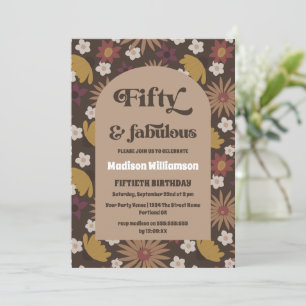 Retro Boho 1970er Jahre Blumen 50 & Fabelhaft Gebu Einladung