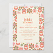 Retro Boho 70er Blume Rosa grünes Brautparty Einladung (Vorderseite)