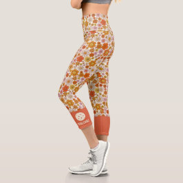 Retro Boho 70er Floral Muster Custom Pickleball Capri Leggings