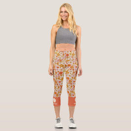 Retro Boho 70er Floral Muster Custom Pickleball Capri Leggings