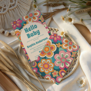Retro Boho 70er Jahre Groovy Blumen Baby-Party Einladung