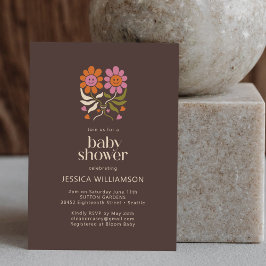 Retro Boho 70er Smile Floral Groovy Babydusche Einladung